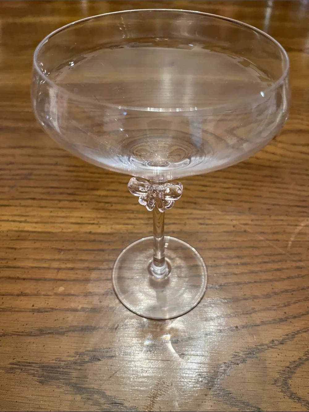 Pink Bow Coupe Cocktail Glasses - Clear Stemware (Set of 2)